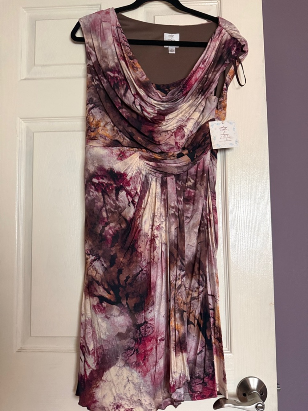 Suzi Chin for Maggy Boutique Pink and Brown Floral Cowl-Neck Midi Dress